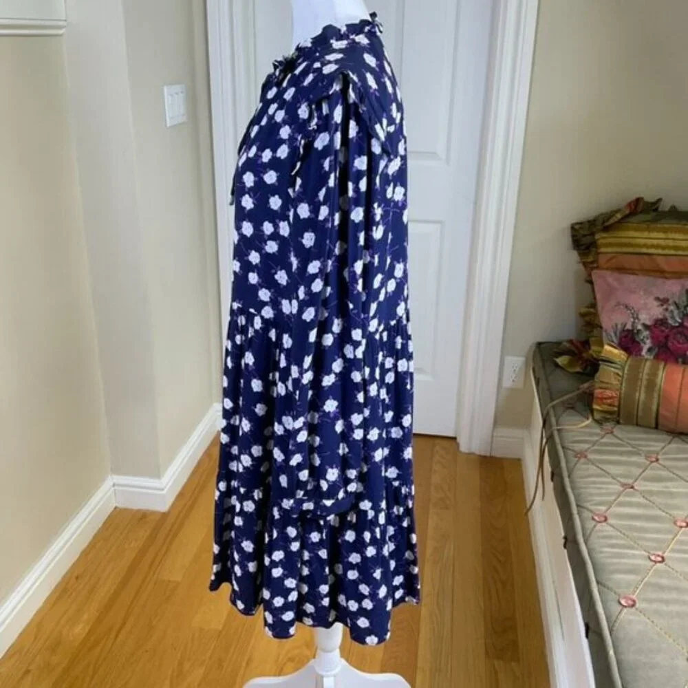 J. Crew Dress Floral Tie Front Blue Purple 2020 (M) - Picture 4 of 11